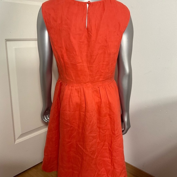 J Crew Orange 100% Linen Crew Neck Side Zip Pockets Dress Women Size 6 - Picture 3 of 11
